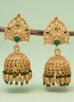   Wedding Wear  Green Color Rajwadi Matte Gold Earrings